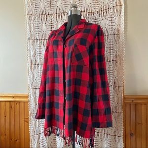 SOLD Tofy Buffalo Check Red & Black Button Up Fringe Flannel